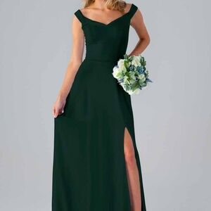 Forest Green Off the Shoulder Bridesmaid Dress